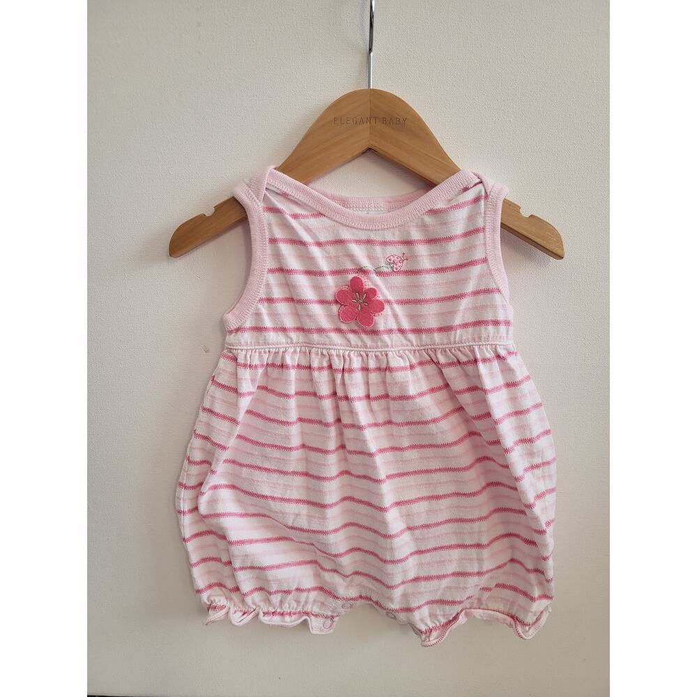 Vintage Y2K Agabang 6m Baby Girl Sleeveless Romper Pastel Pink Ladybug Coastal